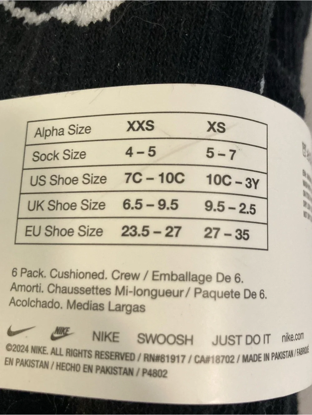 Nike Youth DriFit Cushioned Crew Socks 6 Pair Black - Size 10C-3Y School Kids XS